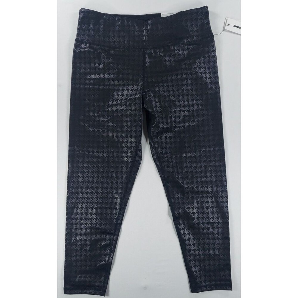 DKNY Sport Women's XL Black Houndstooth Print Foil High Waist 7/8 Leggings